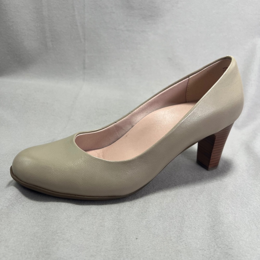 ABEO Venice Taupe Leather Pumps Wood Tone Heel Orthotic Arch Support 8.5 NEUTRAL